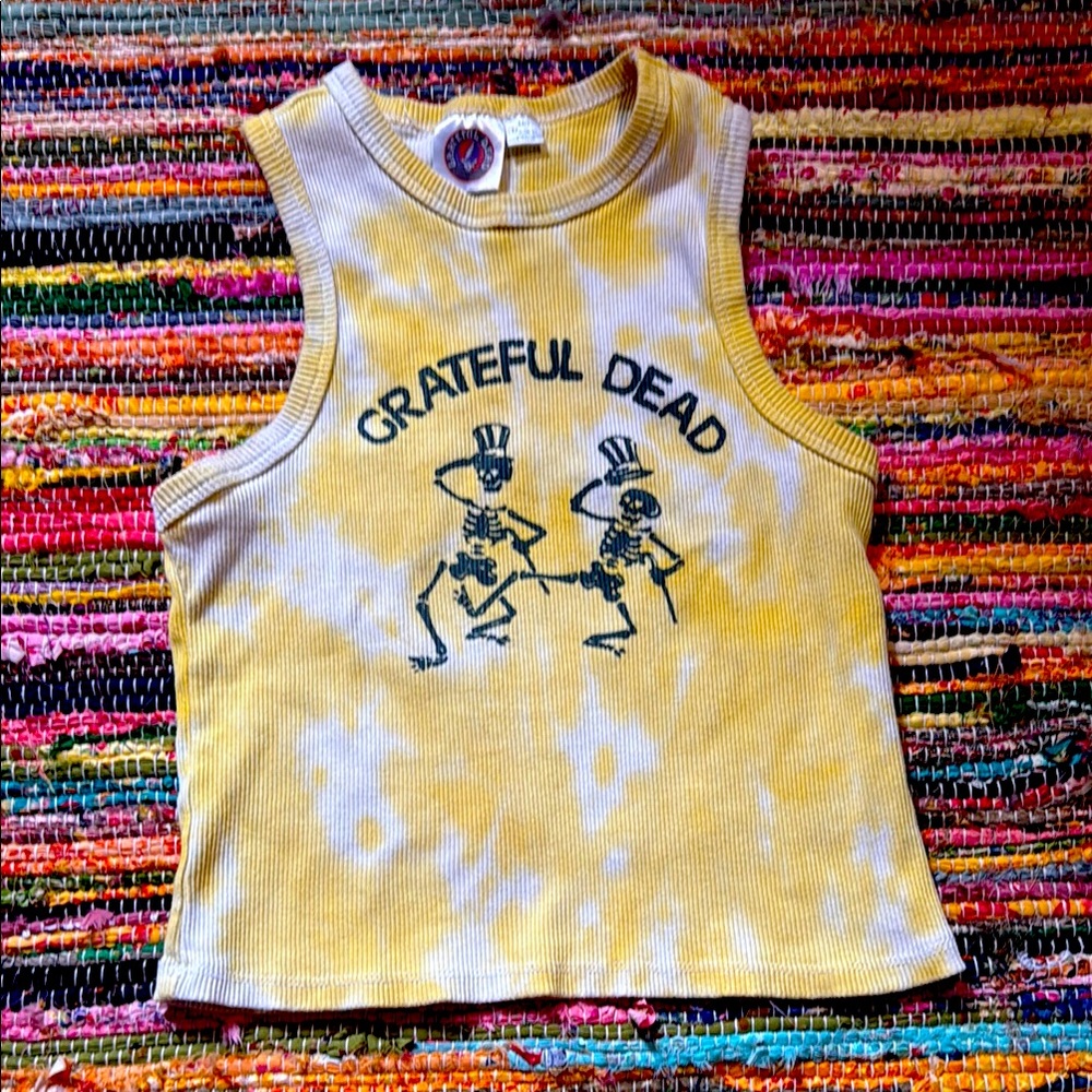 grateful dead tie dye cropped tank top size medium